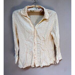 Tianello Women's Yellow Textured Button Down 3/4 Sleeve Shirt Size Small Rayon